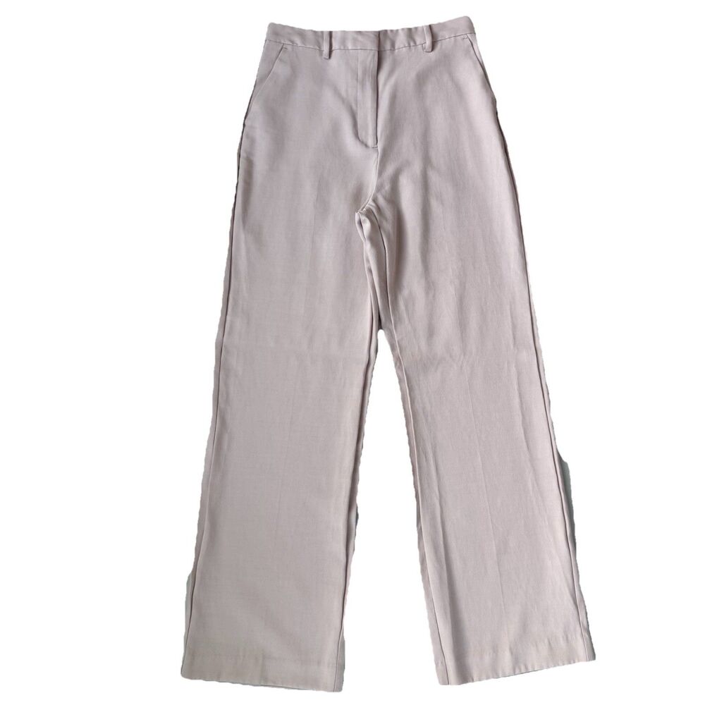 Zara high waist flowy pants pale pink womens size Large wide leg trousers